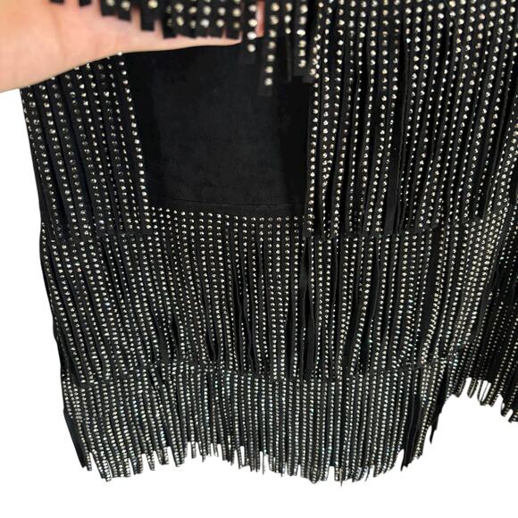 Black Fringe Studded Skirt Medium Western Boho Festival Rodeo Dance Zipper - Picture 4 of 8